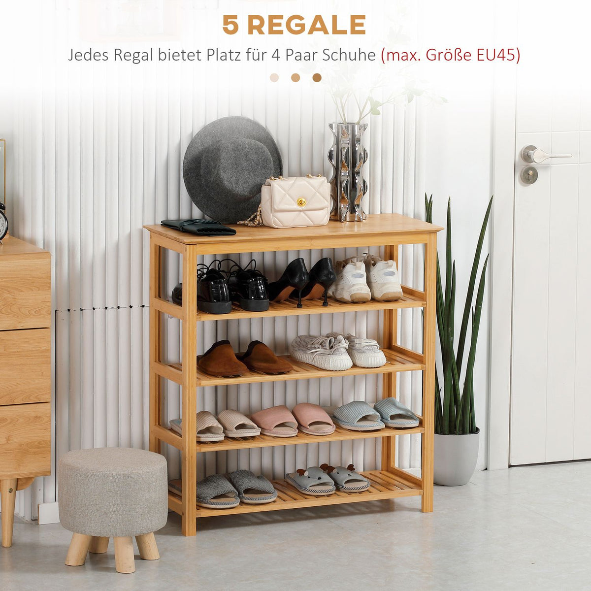 Shoe rack, shoe stand with 5 levels, shoe organizer for 20 pairs of shoes, shoe rack for entrance, hallway, bamboo, 80x29x82cm, natural
