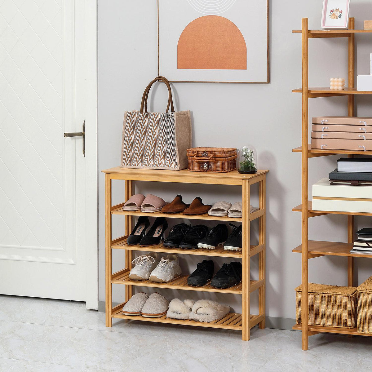 Shoe rack, shoe stand with 5 levels, shoe organizer for 20 pairs of shoes, shoe rack for entrance, hallway, bamboo, 80x29x82cm, natural