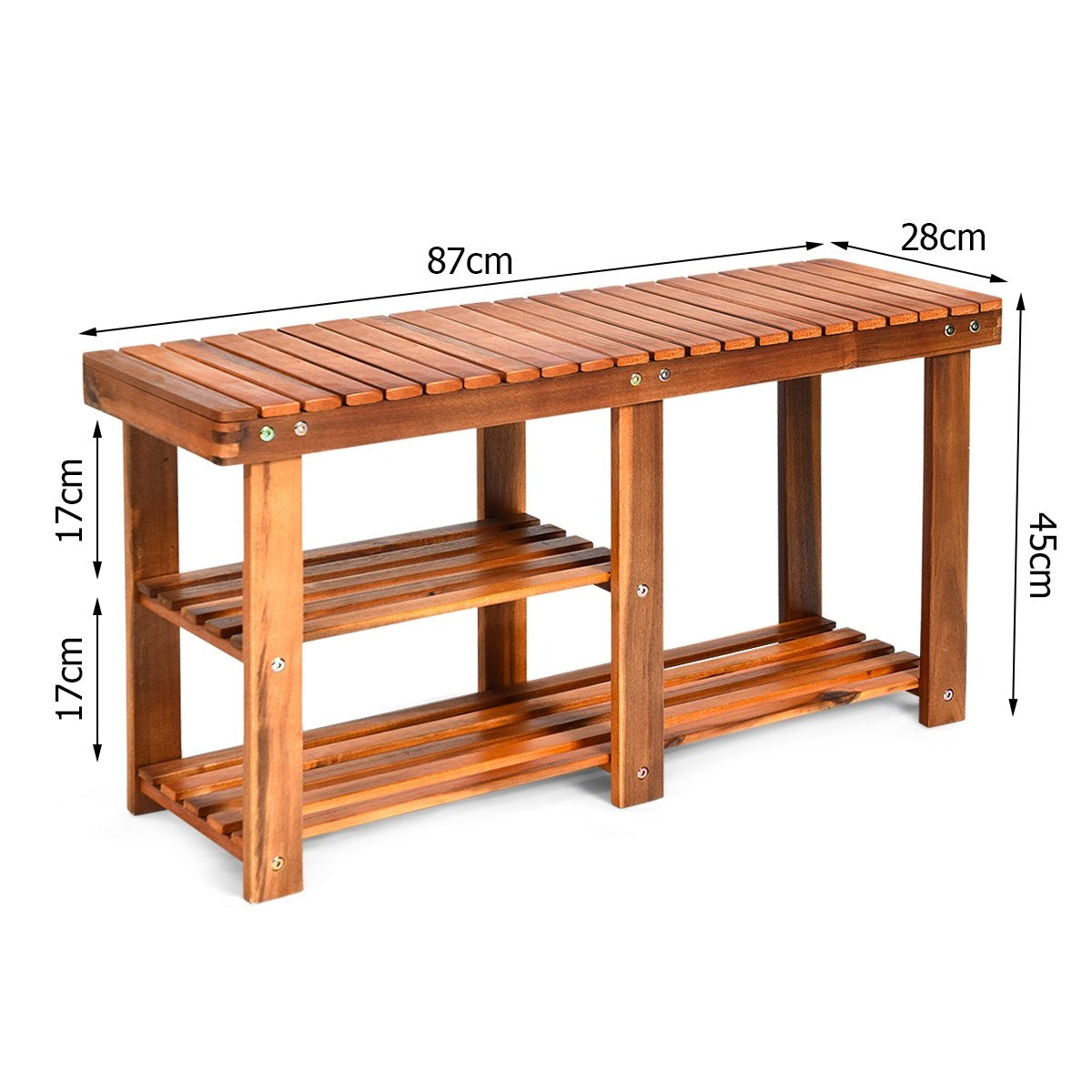Shoe rack with bench & 2 shelves Shoe cabinet made of wood Shoe stand 87 x 28 x 45 cm