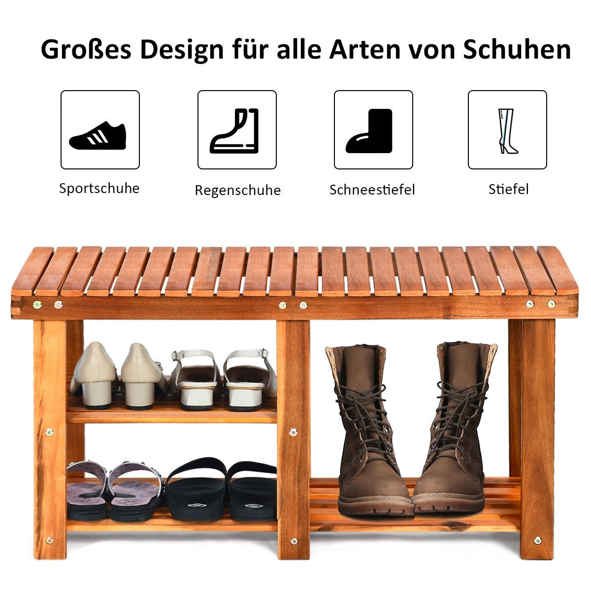Shoe rack with bench & 2 shelves Shoe cabinet made of wood Shoe stand 87 x 28 x 45 cm
