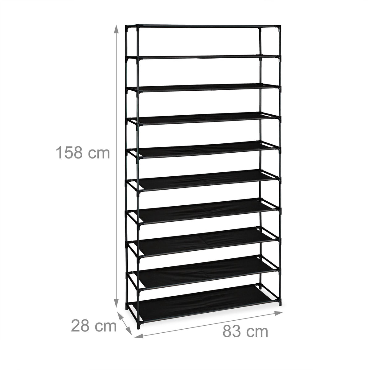 Shoe shelf with fabric levels