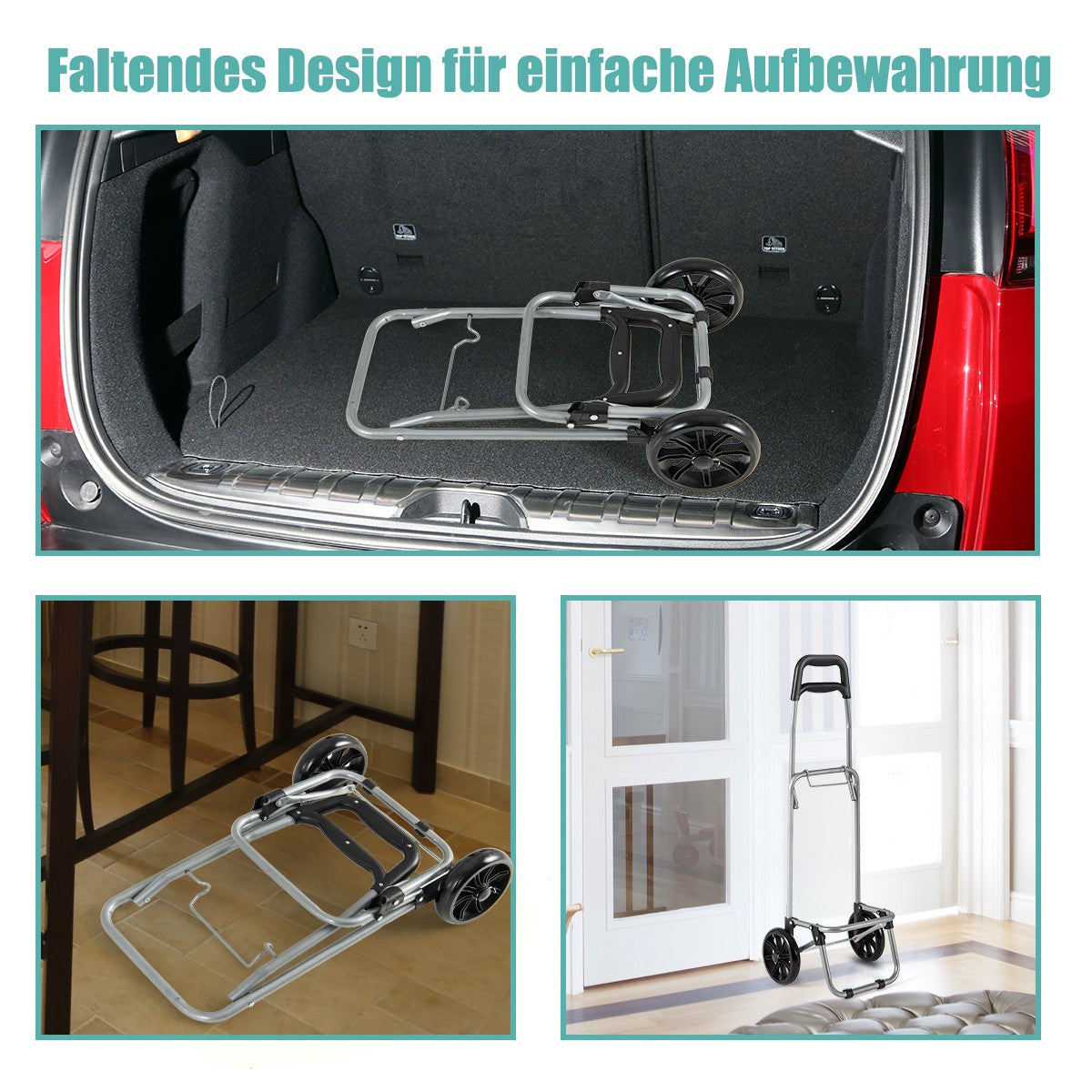 Shopping Trolley Cart, Foldable 32.8L, 35kg, 2 Wheels