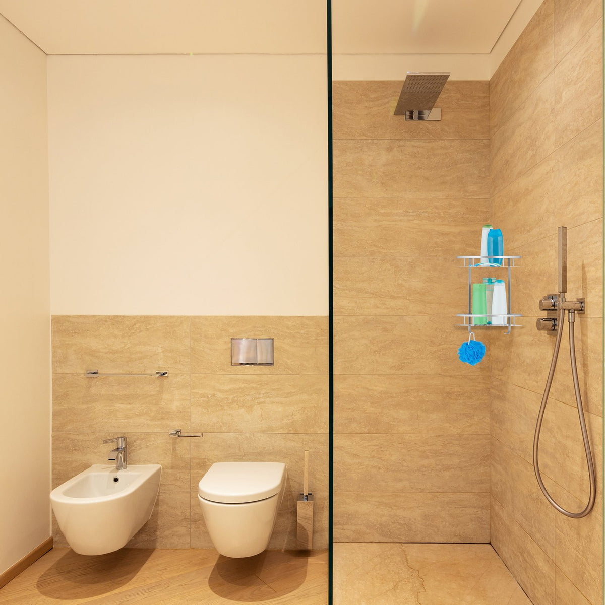 Shower shelf with 2 shelves