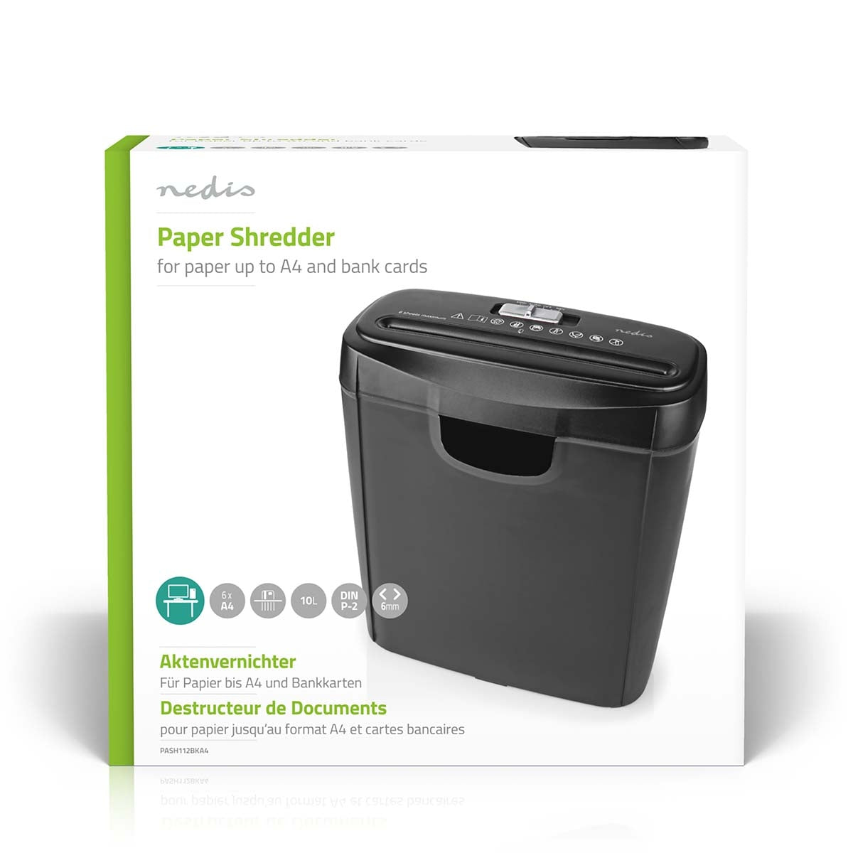 Shredder | 6x A4 pages | 10 l | Safety standard: DIN 2 | 190 W | Black