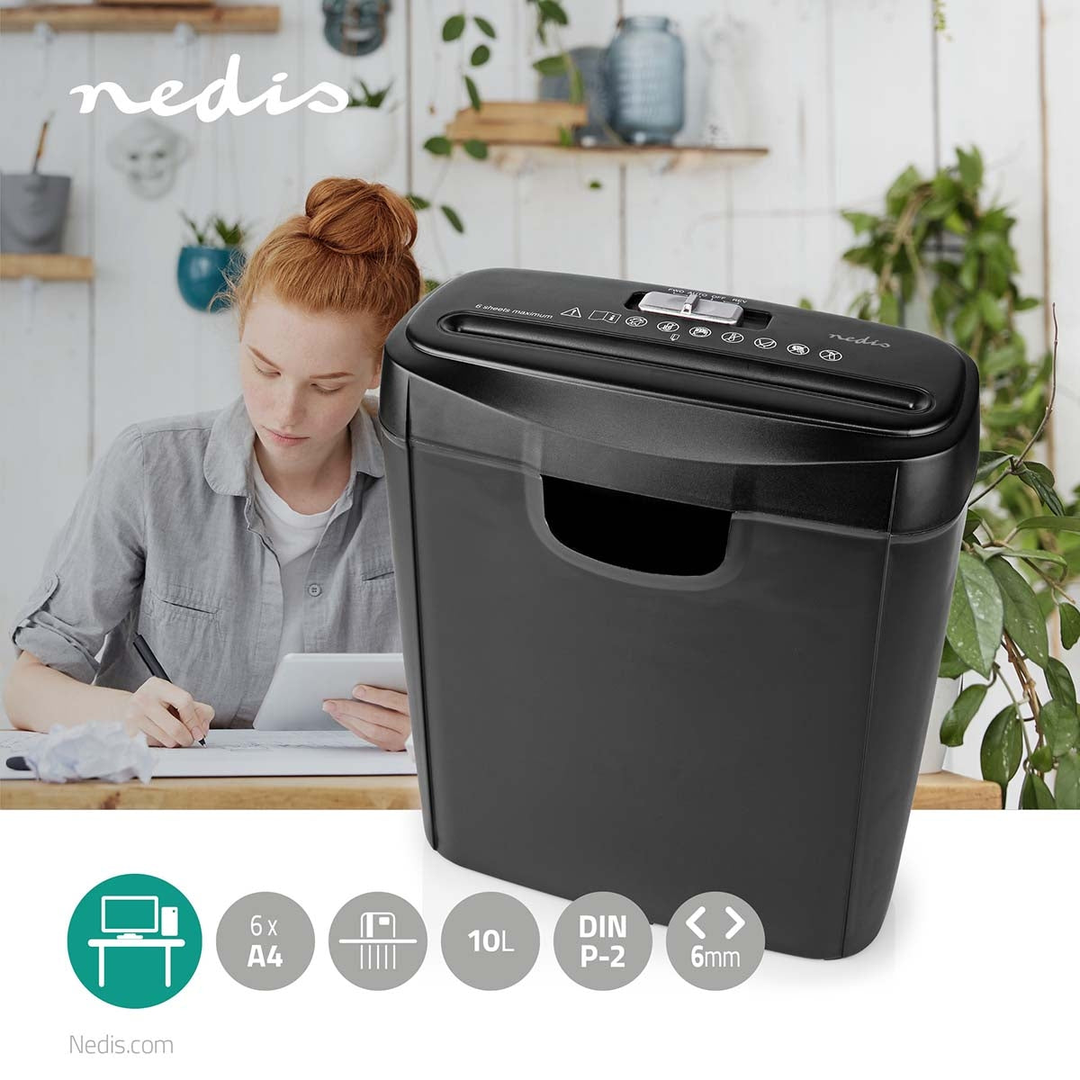 Shredder | 6x A4 pages | 10 l | Safety standard: DIN 2 | 190 W | Black