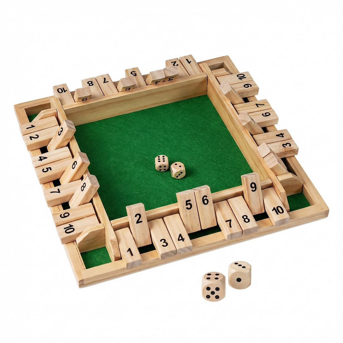 Shut The Box Game for 2-4 Players, Pine Wood, Dice Included