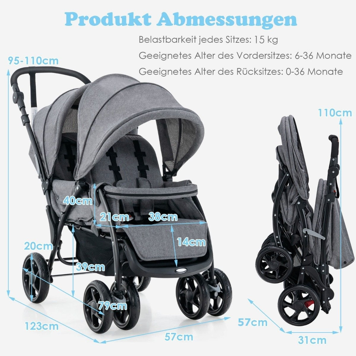 Sibling stroller foldable sibling stroller twin stroller twin bugg gray