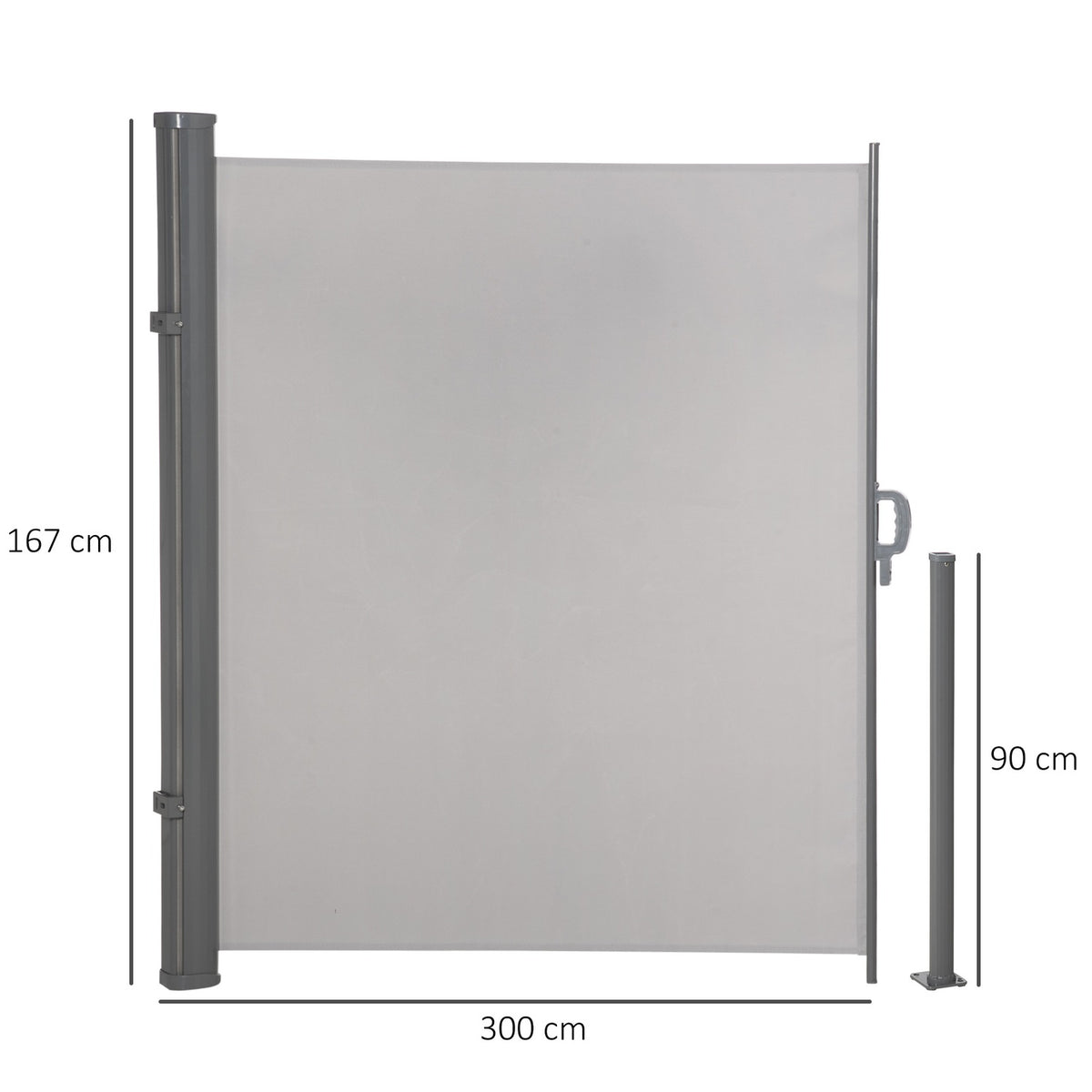 Side Awning 300X160Cm Privacy And Sun Protection, Side Roller Blind For Balcony And Terrace, Uv50+ Polyester, Grey