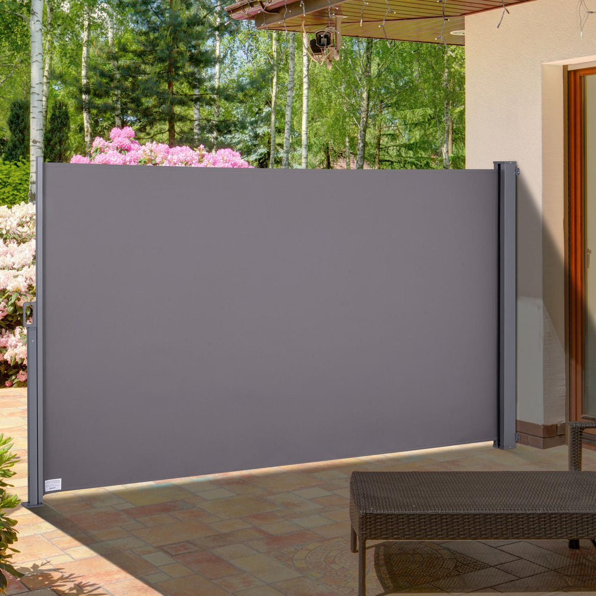 Side Awning Privacy Screen Sun Protection Side Roller Blind Privacy Screen Polyester Gray 300X200Cm