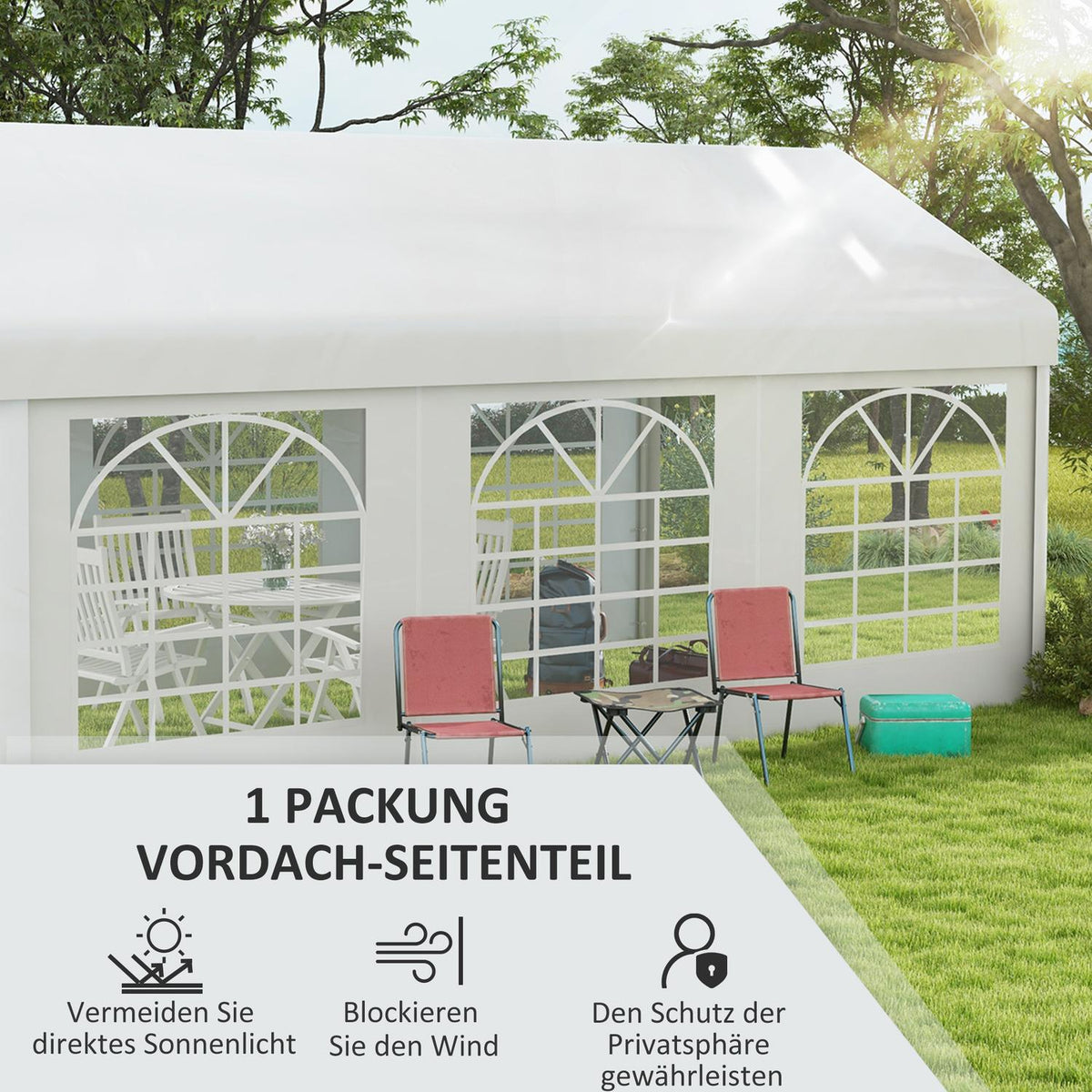 Side Panel With Window, Side Wall For Pavilion Approx. 6 X 2 M Side Tarpaulin Replacement Wall For Party Tent, White