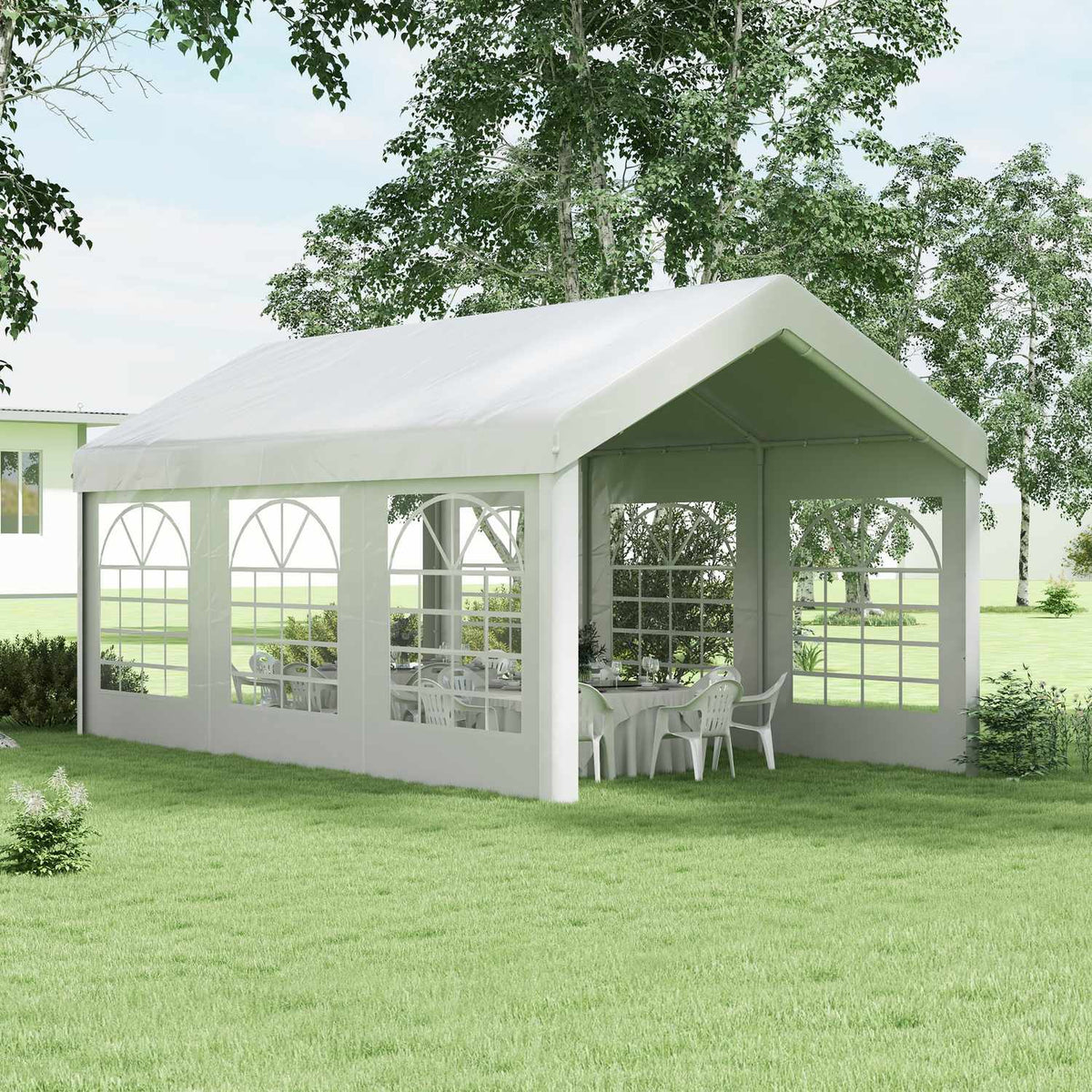 Side Panel With Window, Side Wall For Pavilion Approx. 6 X 2 M Side Tarpaulin Replacement Wall For Party Tent, White