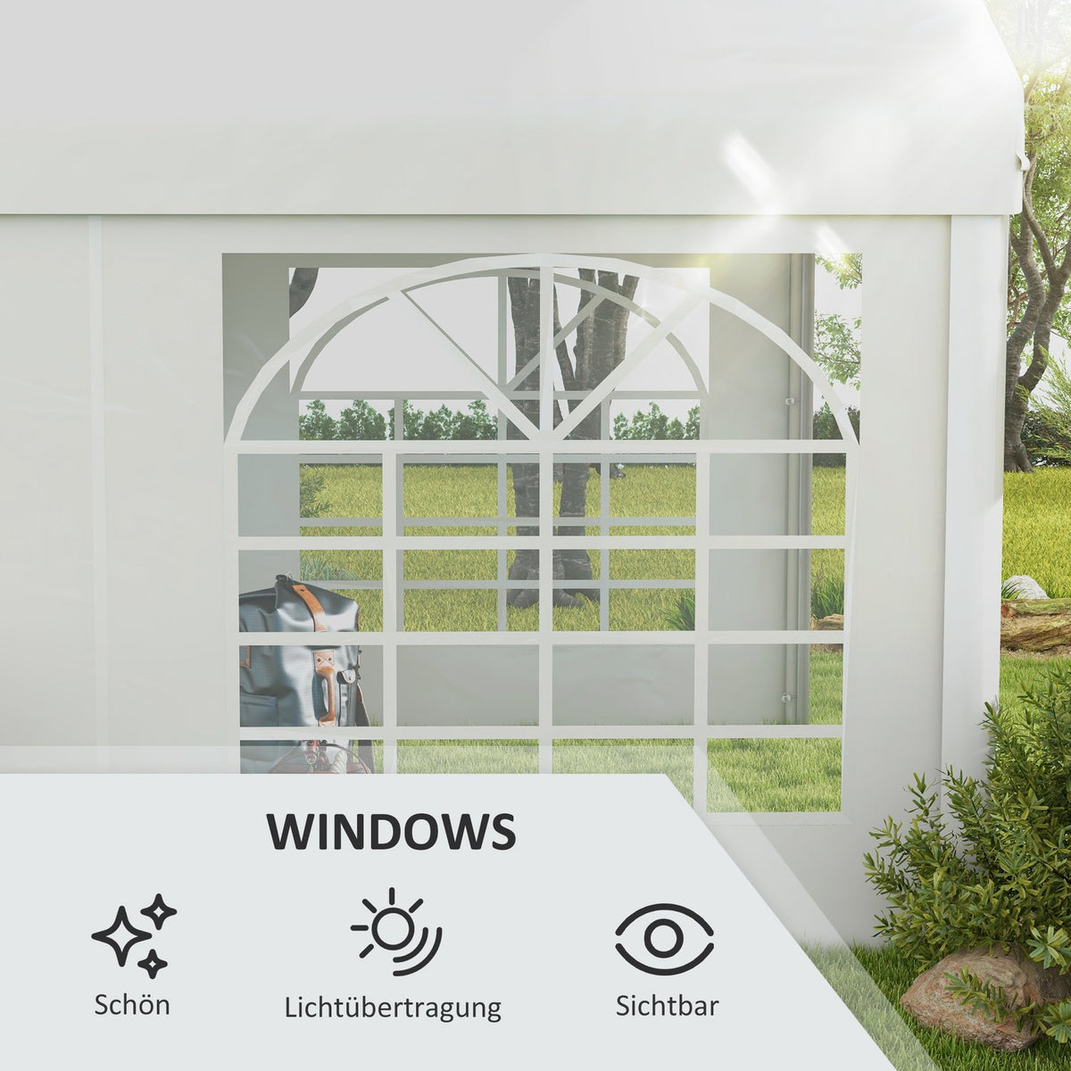 Side Panel With Window, Side Wall For Pavilion Approx. 6 X 2 M Side Tarpaulin Replacement Wall For Party Tent, White