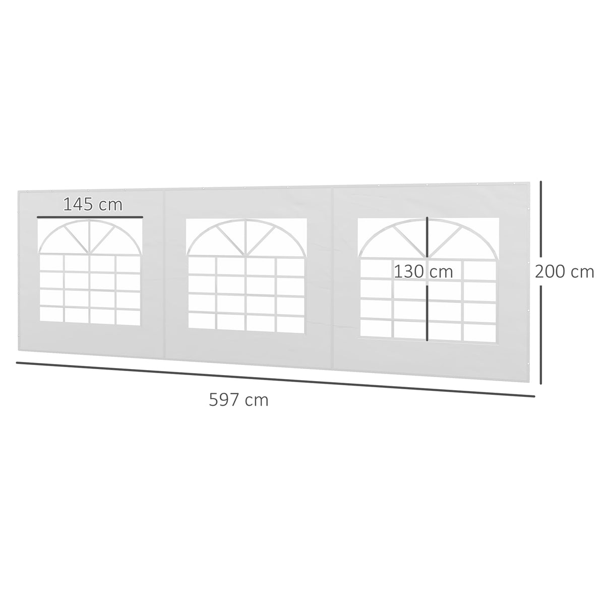 Side Panel With Window, Side Wall For Pavilion Approx. 6 X 2 M Side Tarpaulin Replacement Wall For Party Tent, White