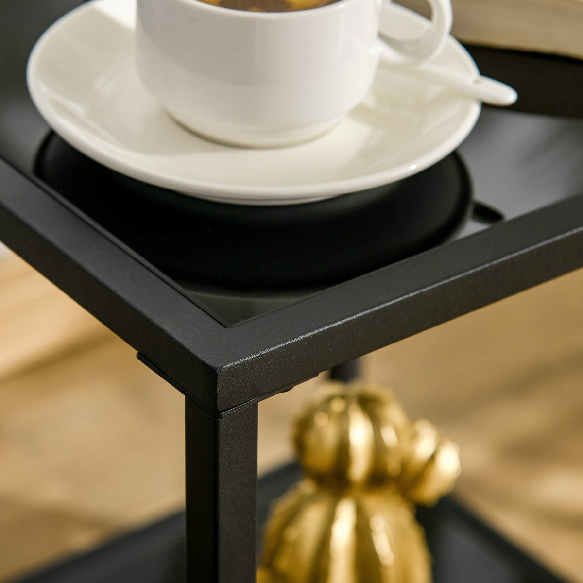 Side Table 2 Tier Coffee Table Tempered Glass Coffee Table for Living Room Bedroom 40 x 40 x 50 cm Steel Black