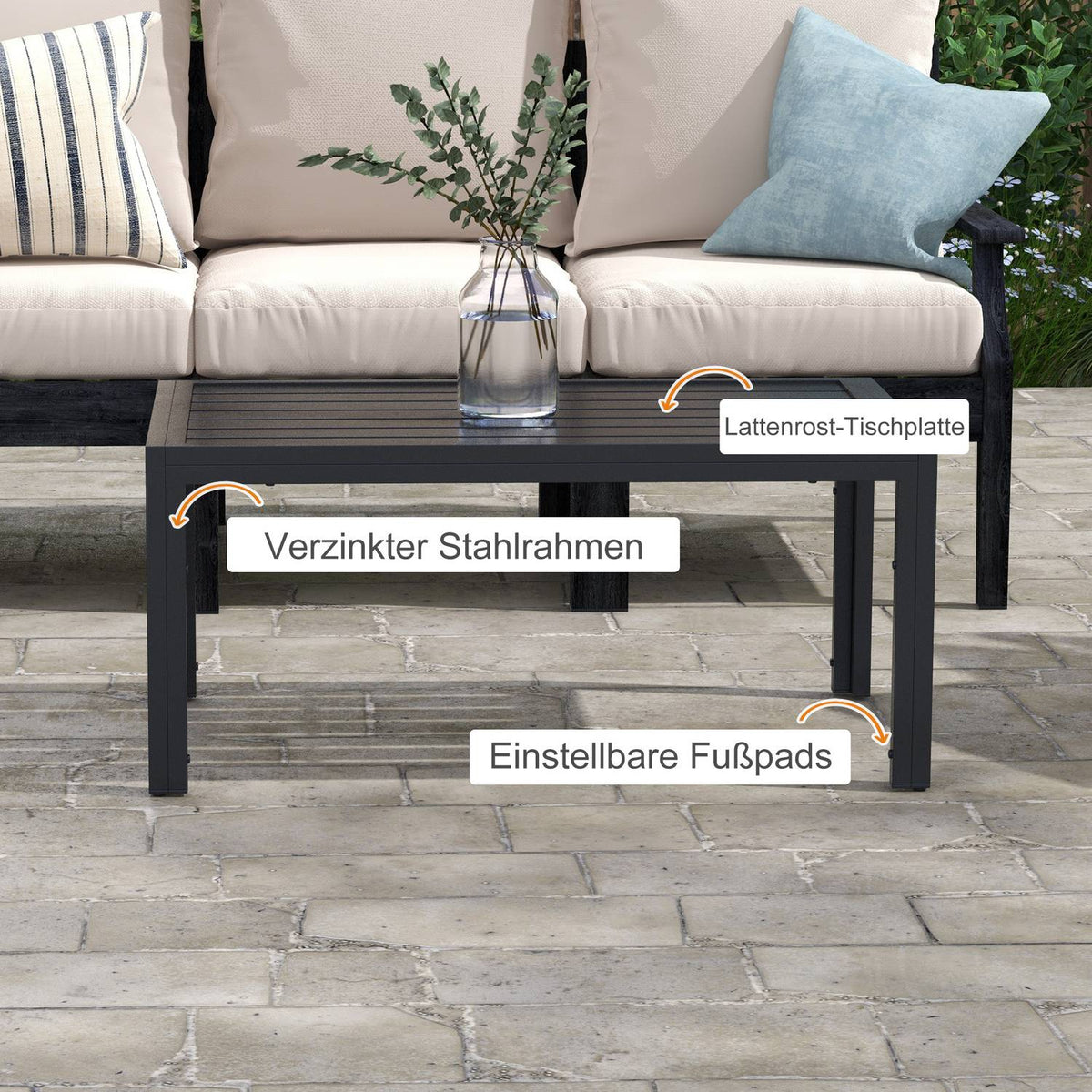 Side Table Balcony Table Made of Steel Rectangular Coffee Table Weatherproof Garden Table Easy Care Sofa Table Outdoor Table for Balcony Garden Terrace Porch Living Room 101.5 x 61 x 46 cm Black |