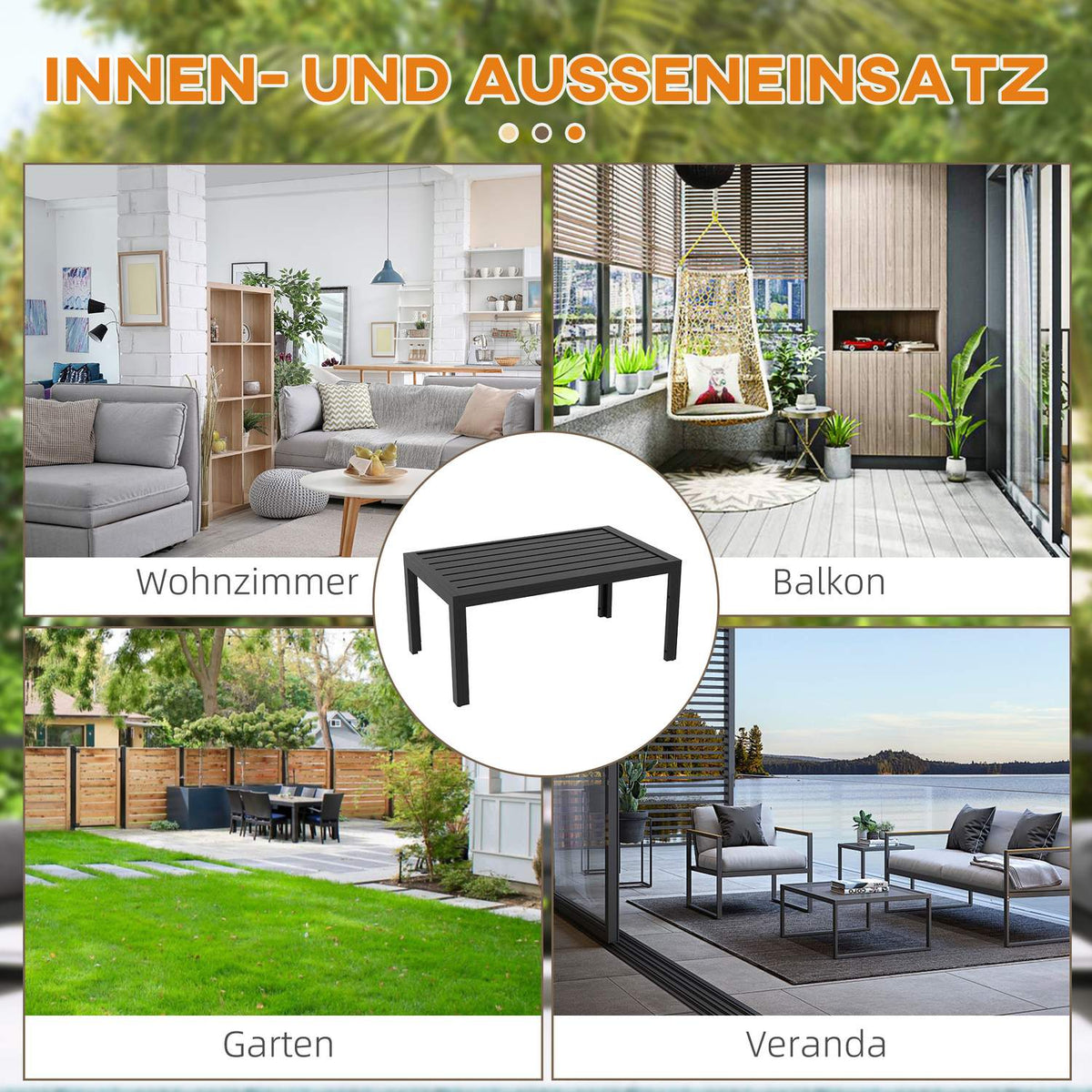 Side Table Balcony Table Made of Steel Rectangular Coffee Table Weatherproof Garden Table Easy Care Sofa Table Outdoor Table for Balcony Garden Terrace Porch Living Room 101.5 x 61 x 46 cm Black |
