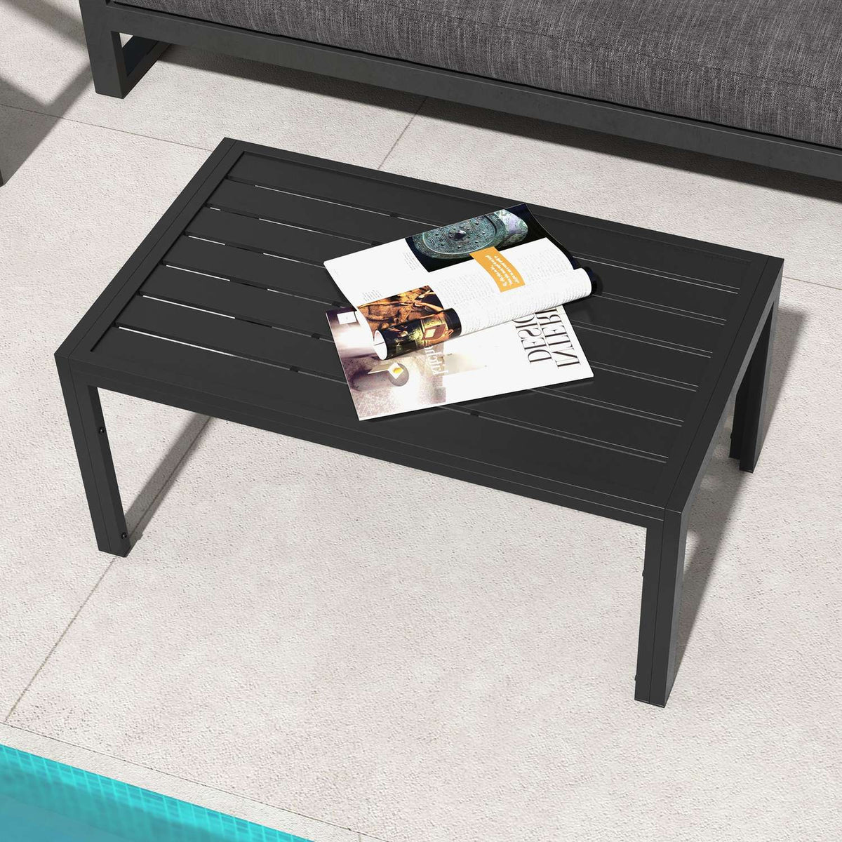 Side Table Balcony Table Made of Steel Rectangular Coffee Table Weatherproof Garden Table Easy Care Sofa Table Outdoor Table for Balcony Garden Terrace Porch Living Room 101.5 x 61 x 46 cm Black |