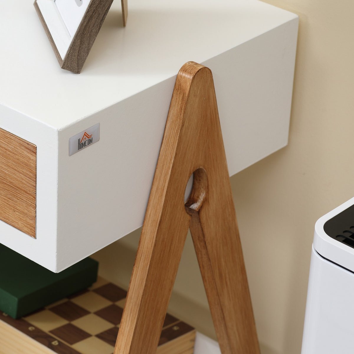 Side Table Bedside Cabinet With Drawer, Coffee Table In Scandi Design, White + Natural, 45X35X54.5Cm