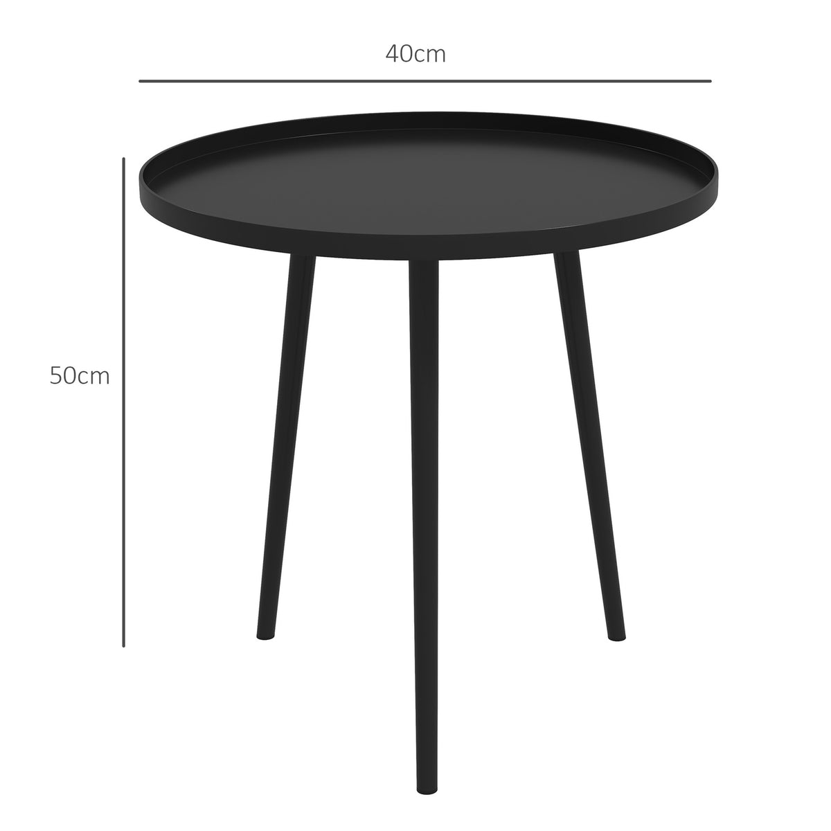 Side Table, Coffee Table, Garden Table, Patio Table For Garden, Balcony, Steel, Black, 40 X 40 X 50 Cm