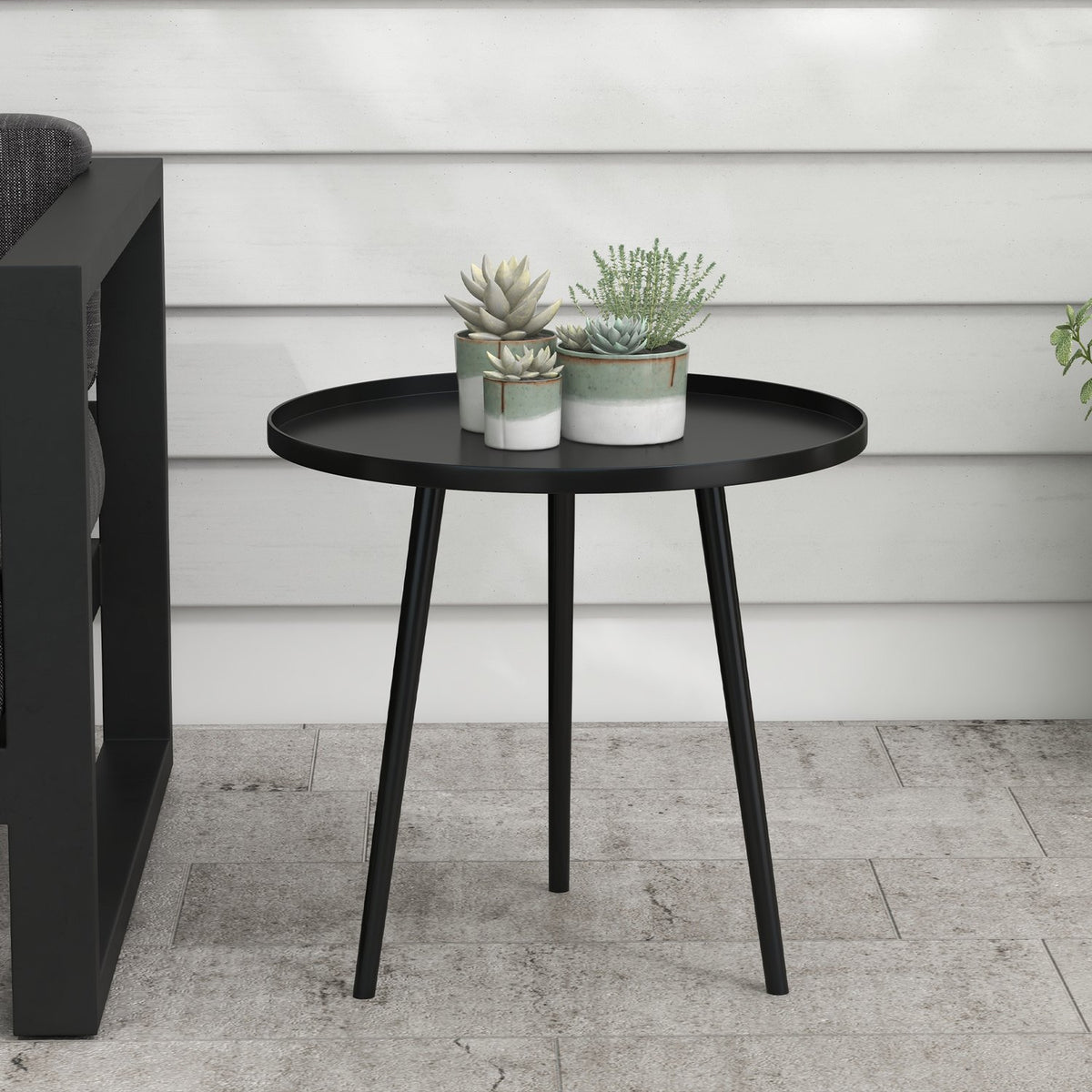 Side Table, Coffee Table, Garden Table, Patio Table For Garden, Balcony, Steel, Black, 40 X 40 X 50 Cm