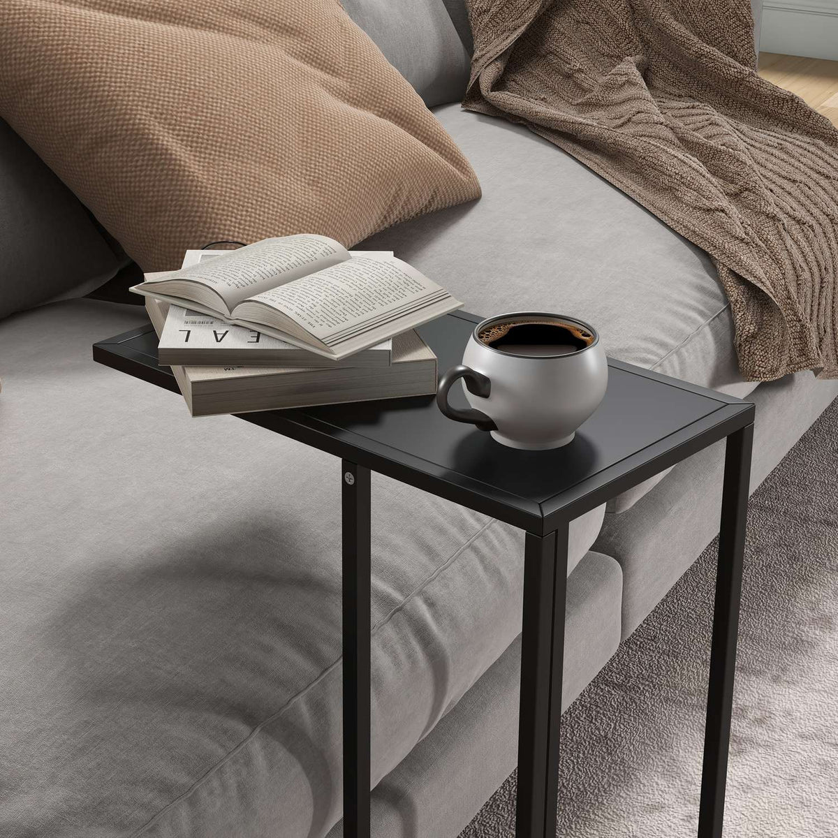 Side Table Coffee Table In C Shape Sofa Table Bedside Table With Steel Frame Laptop Table For Bedroom Office Black