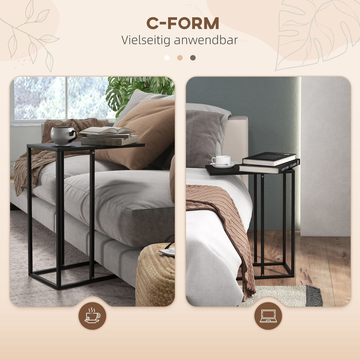 Side Table Coffee Table In C Shape Sofa Table Bedside Table With Steel Frame Laptop Table For Bedroom Office Black
