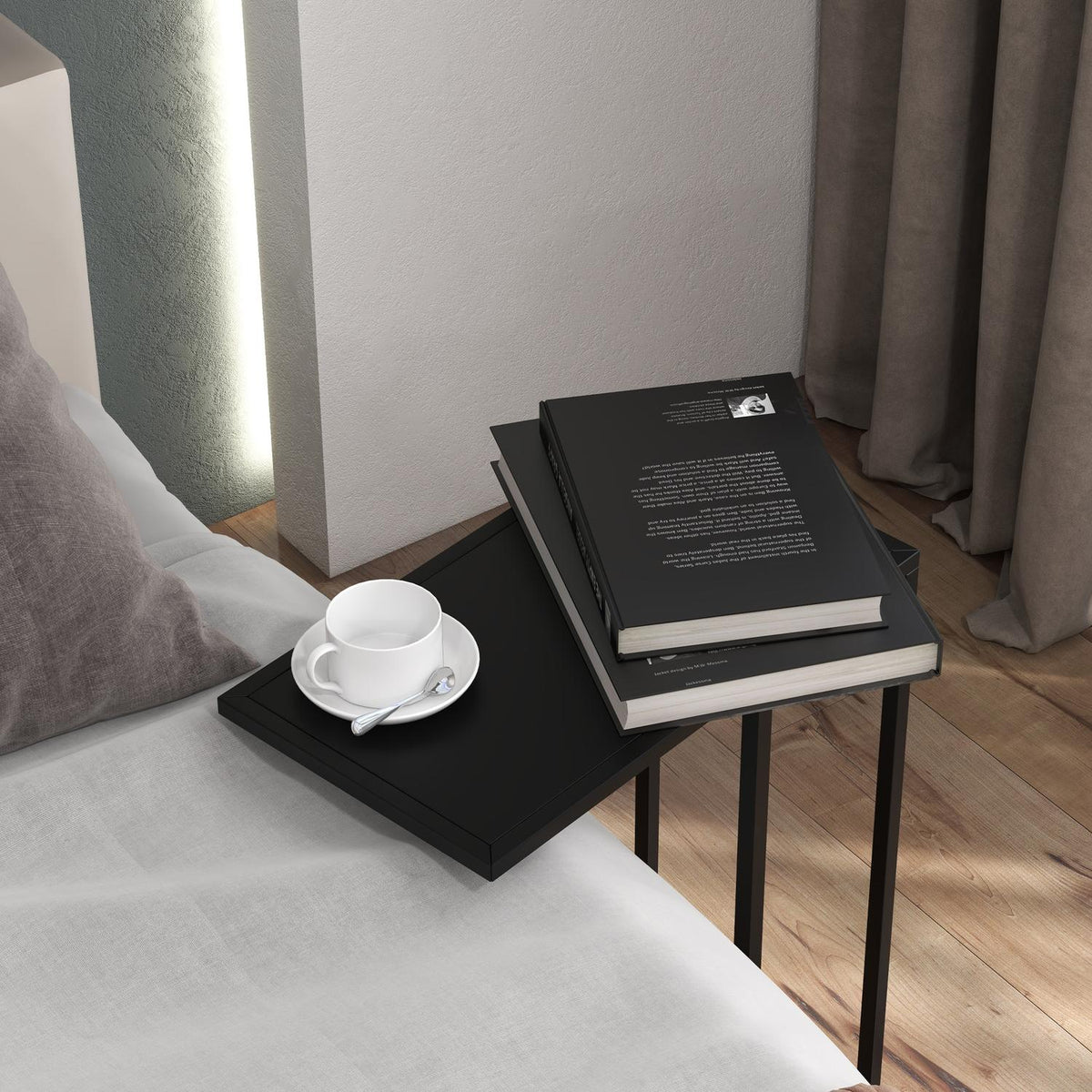 Side Table Coffee Table In C Shape Sofa Table Bedside Table With Steel Frame Laptop Table For Bedroom Office Black