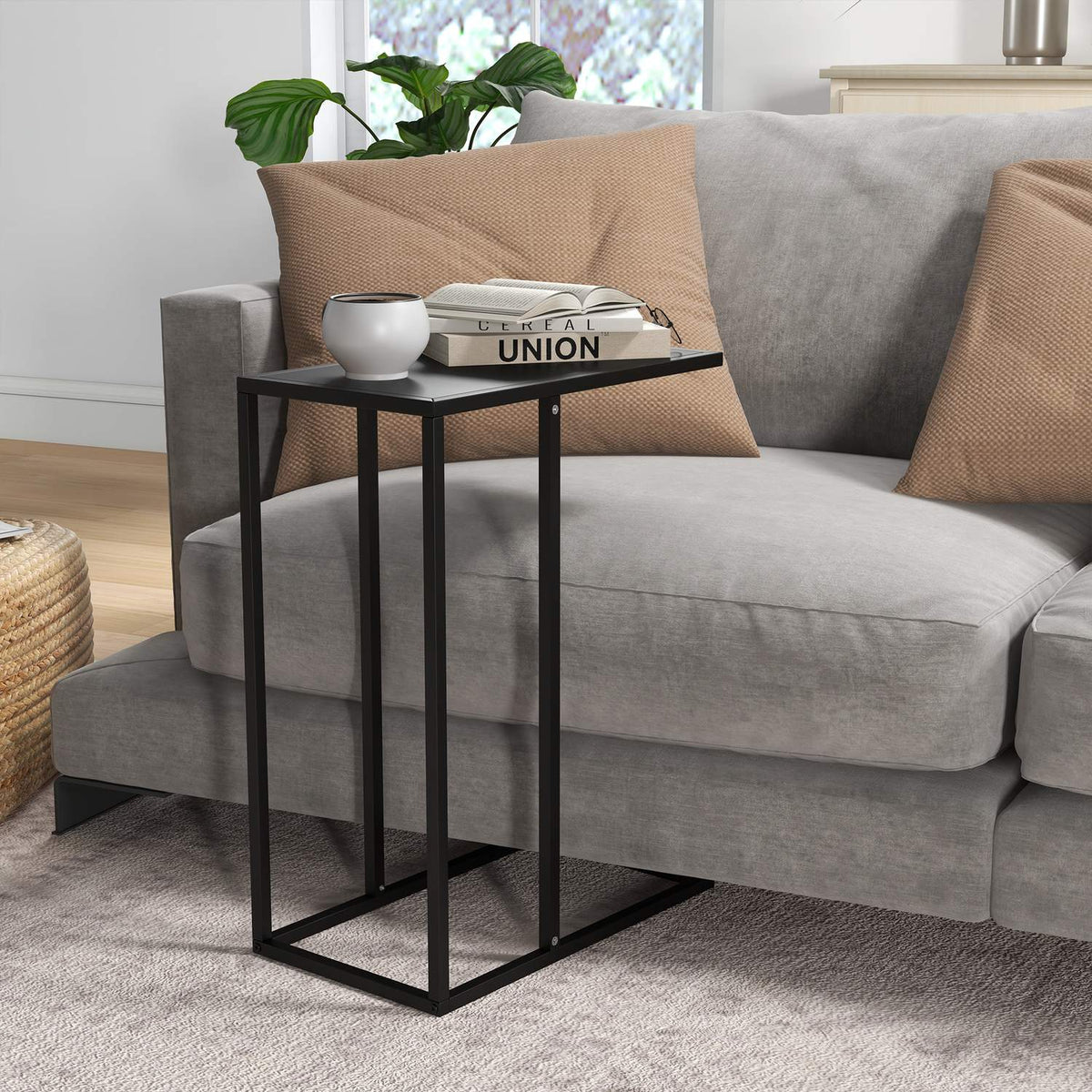 Side Table Coffee Table In C Shape Sofa Table Bedside Table With Steel Frame Laptop Table For Bedroom Office Black