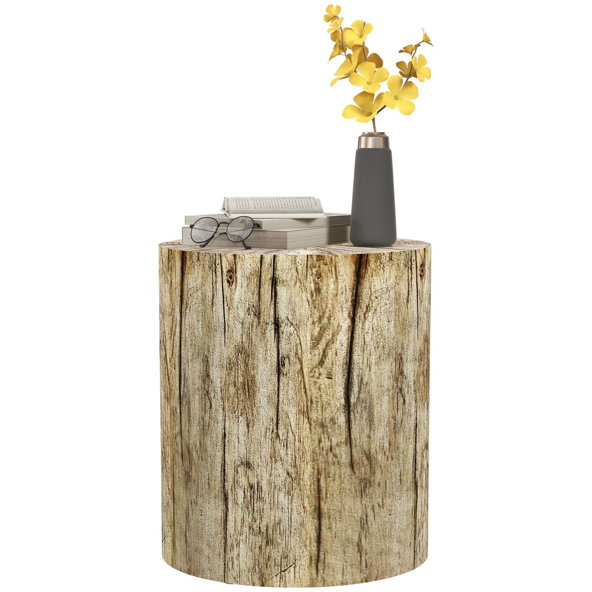 Side Table, Coffee Table In Tree Stump Design, Round Bedside Table, Coffee Table For Living Room, Garden, Natural, Ø37 X 43 Cm
