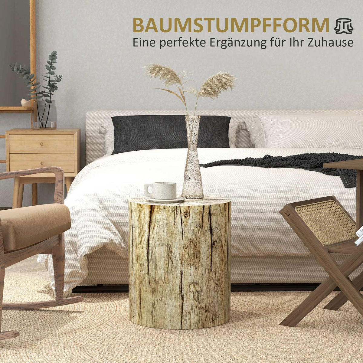 Side Table, Coffee Table In Tree Stump Design, Round Bedside Table, Coffee Table For Living Room, Garden, Natural, Ø37 X 43 Cm