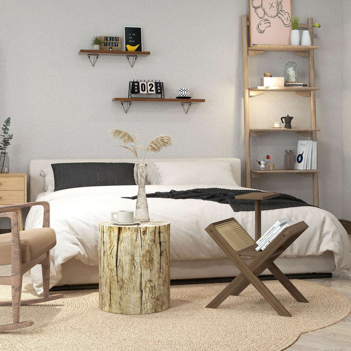 Side Table, Coffee Table In Tree Stump Design, Round Bedside Table, Coffee Table For Living Room, Garden, Natural, Ø37 X 43 Cm