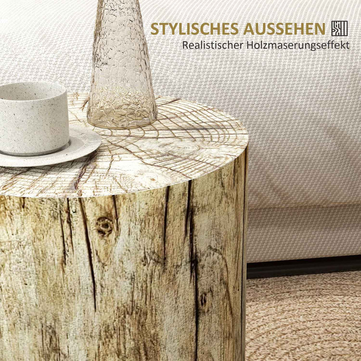 Side Table, Coffee Table In Tree Stump Design, Round Bedside Table, Coffee Table For Living Room, Garden, Natural, Ø37 X 43 Cm