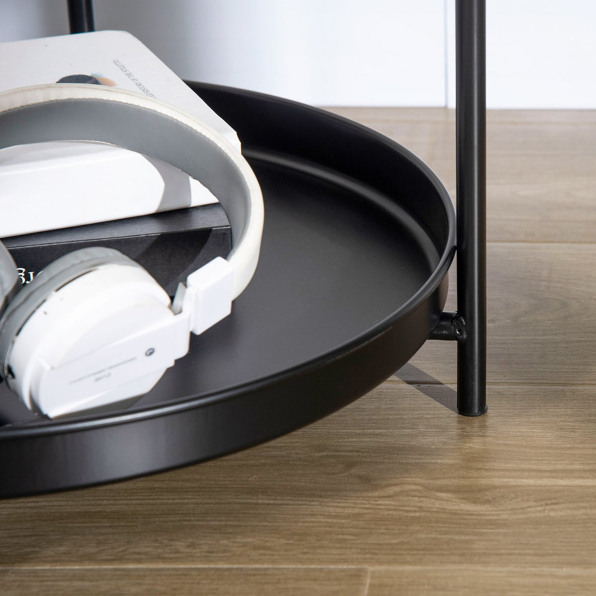 Side Table Coffee Table With Handle And 2 Removable Trays, Industrial Design, Steel + Chipboard, Black + Natural, 43.5X42.5X60Cm