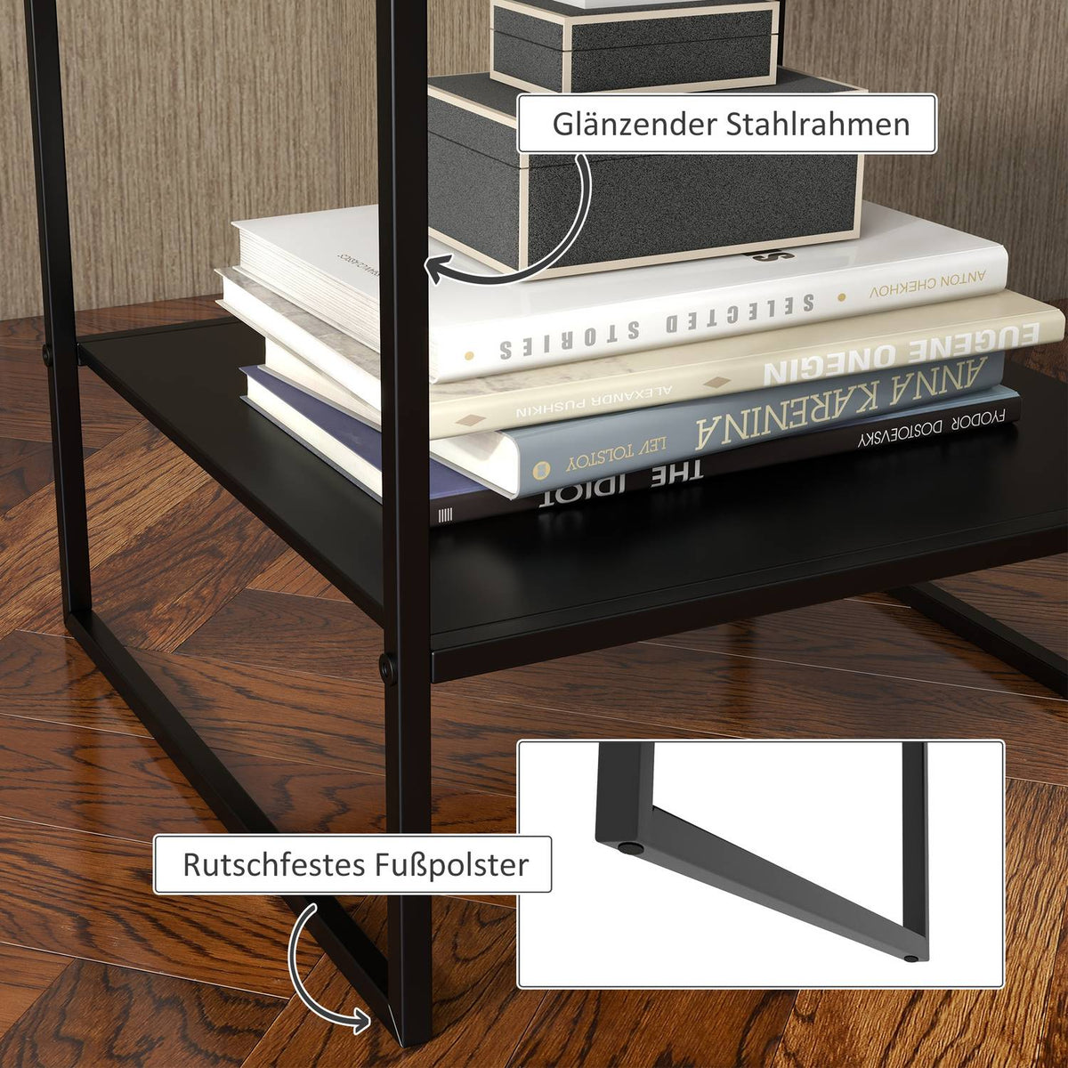 Side Table Coffee Table with Shelf Coffee Table with Steel Frame Bedside Table for Living Room Bedroom Black 40 x 40 x 45 cm