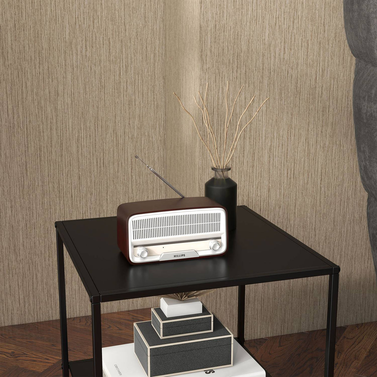 Side Table Coffee Table with Shelf Coffee Table with Steel Frame Bedside Table for Living Room Bedroom Black 40 x 40 x 45 cm