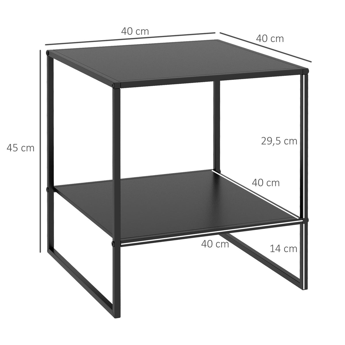 Side Table Coffee Table with Shelf Coffee Table with Steel Frame Bedside Table for Living Room Bedroom Black 40 x 40 x 45 cm