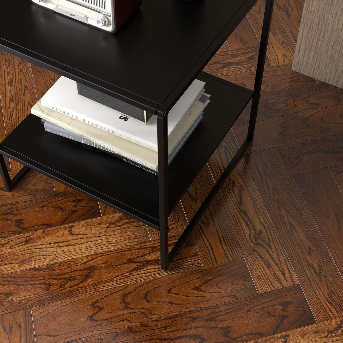 Side Table Coffee Table with Shelf Coffee Table with Steel Frame Bedside Table for Living Room Bedroom Black 40 x 40 x 45 cm