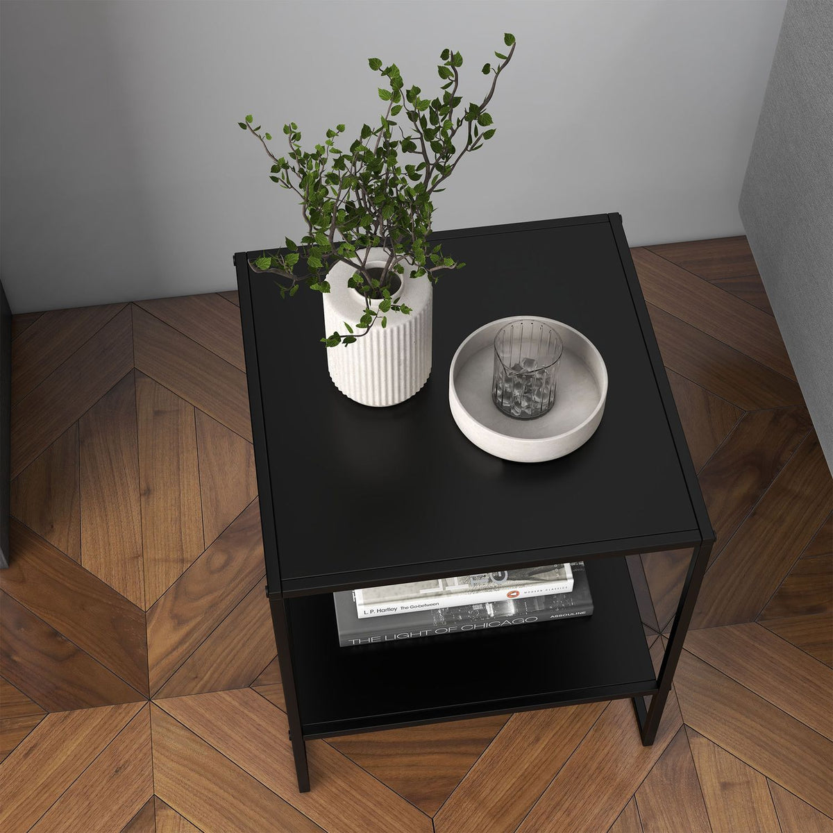 Side Table Coffee Table with Shelf Coffee Table with Steel Frame Bedside Table for Living Room Bedroom Black 40 x 40 x 45 cm