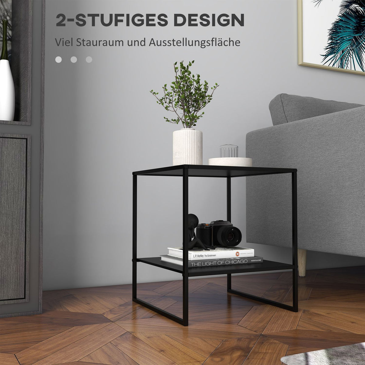 Side Table Coffee Table with Shelf Coffee Table with Steel Frame Bedside Table for Living Room Bedroom Black 40 x 40 x 45 cm