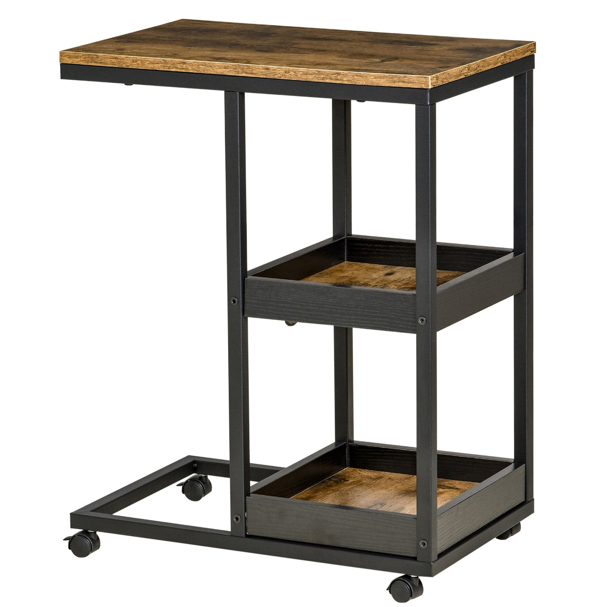 Side Table Coffee Table with Wheels Shelf Industrial Style Coffee Table for Living Room Bedroom Dark Brown 51 x 33 x 66 cm