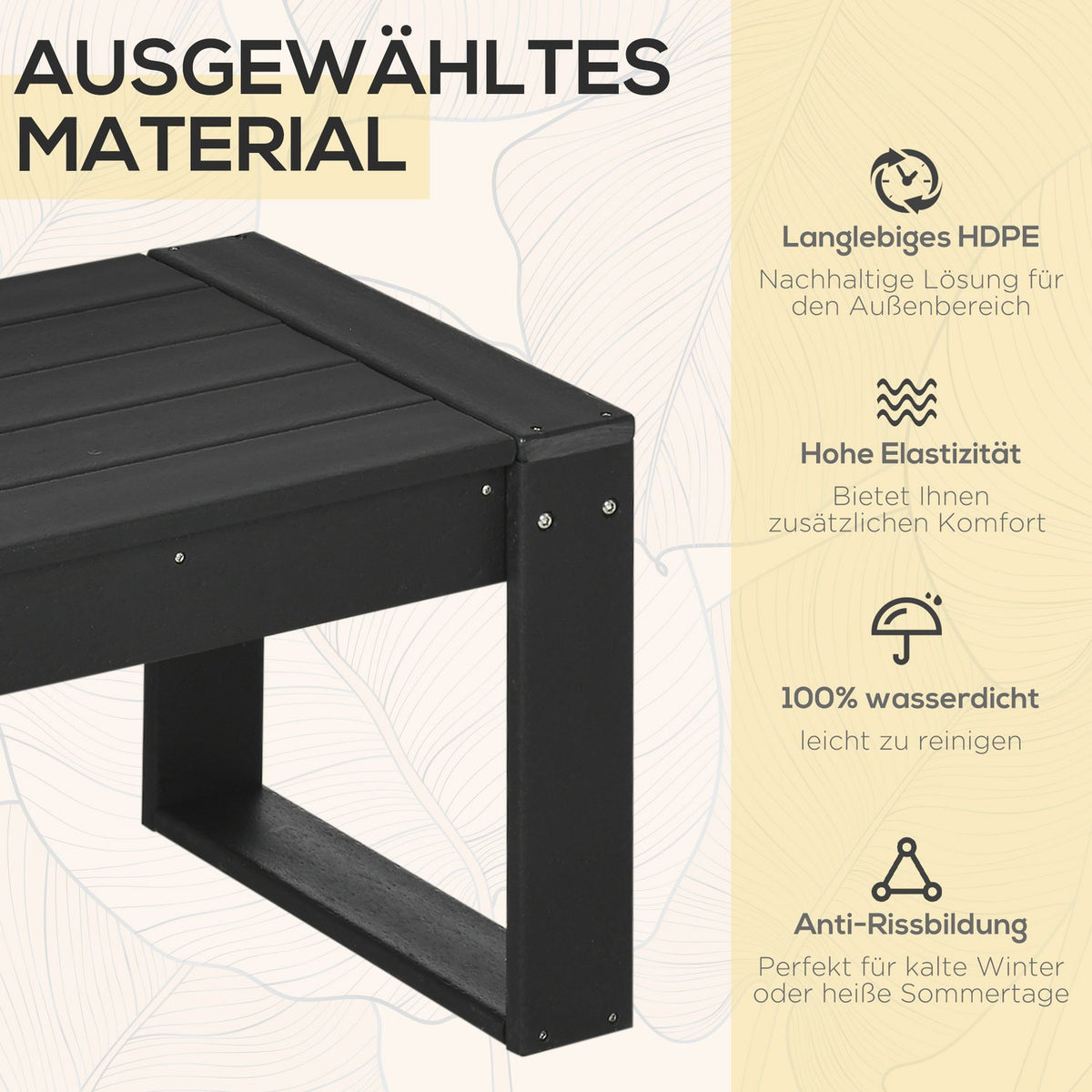 Side Table Garden Table, Coffee Table In Wood Look, Rectangular, For Balcony, Garden, Terrace, Hdpe, Black, 95X42X40Cm