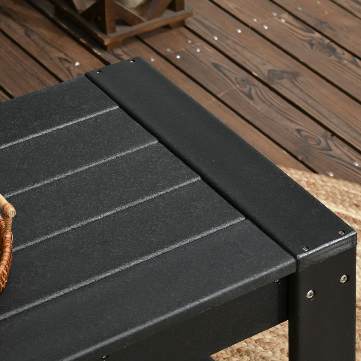 Side Table Garden Table, Coffee Table In Wood Look, Rectangular, For Balcony, Garden, Terrace, Hdpe, Black, 95X42X40Cm