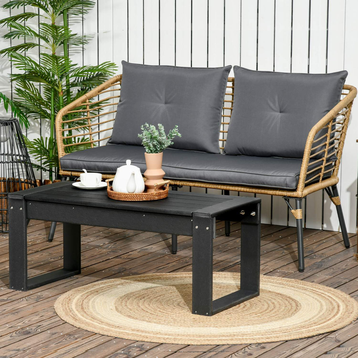 Side Table Garden Table, Coffee Table In Wood Look, Rectangular, For Balcony, Garden, Terrace, Hdpe, Black, 95X42X40Cm