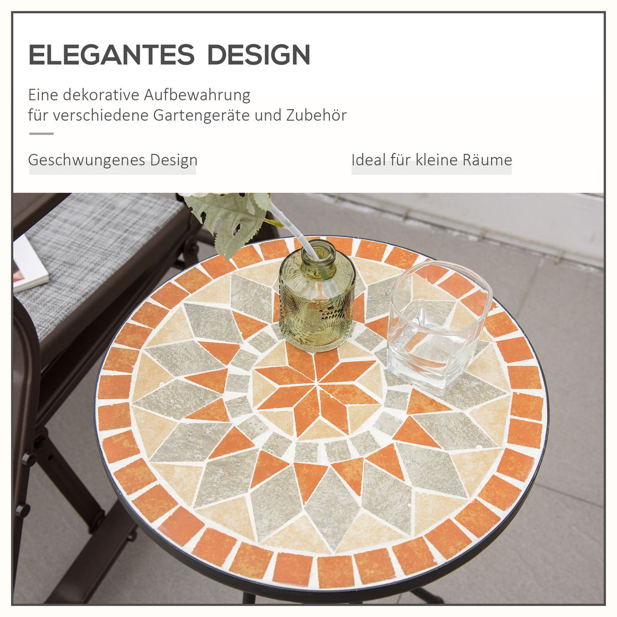 Side Table Garden Table Flower Stool Ø35.5 Cm Round Weatherproof For Garden Terraces Balcony Yellow + Gray