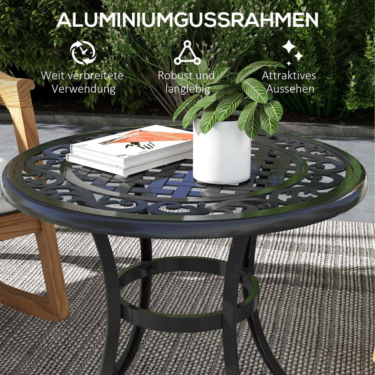 Side Table, Garden Table, Patio Table With Aluminum Frame, Coffee Table Can Hold Up To 50 Kg For Garden, Balcony, Black, 60 X 60 X 53 Cm