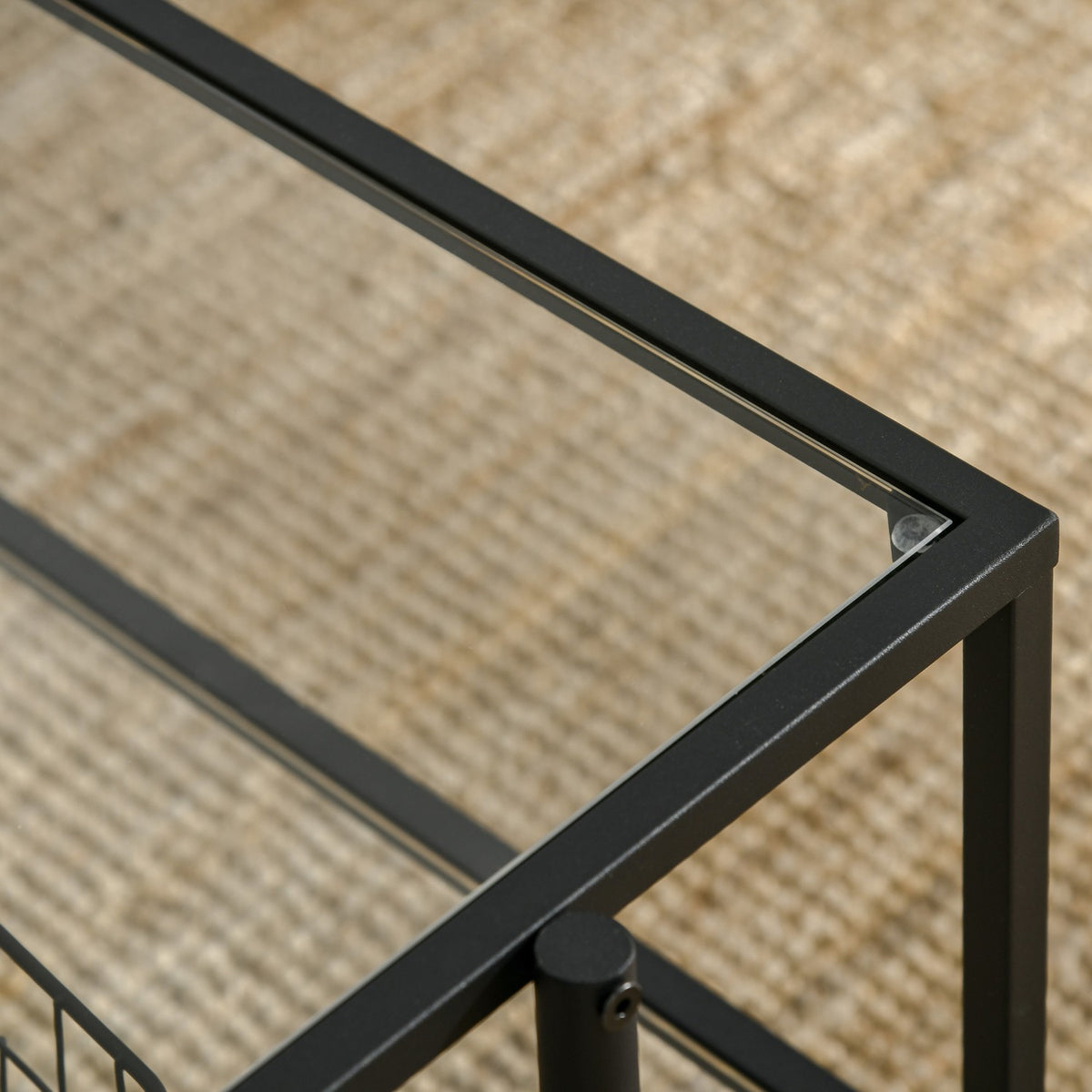 Side Table Glass Coffee Table 3 Shelves Steel Frame Black 100X55X45.5Cm