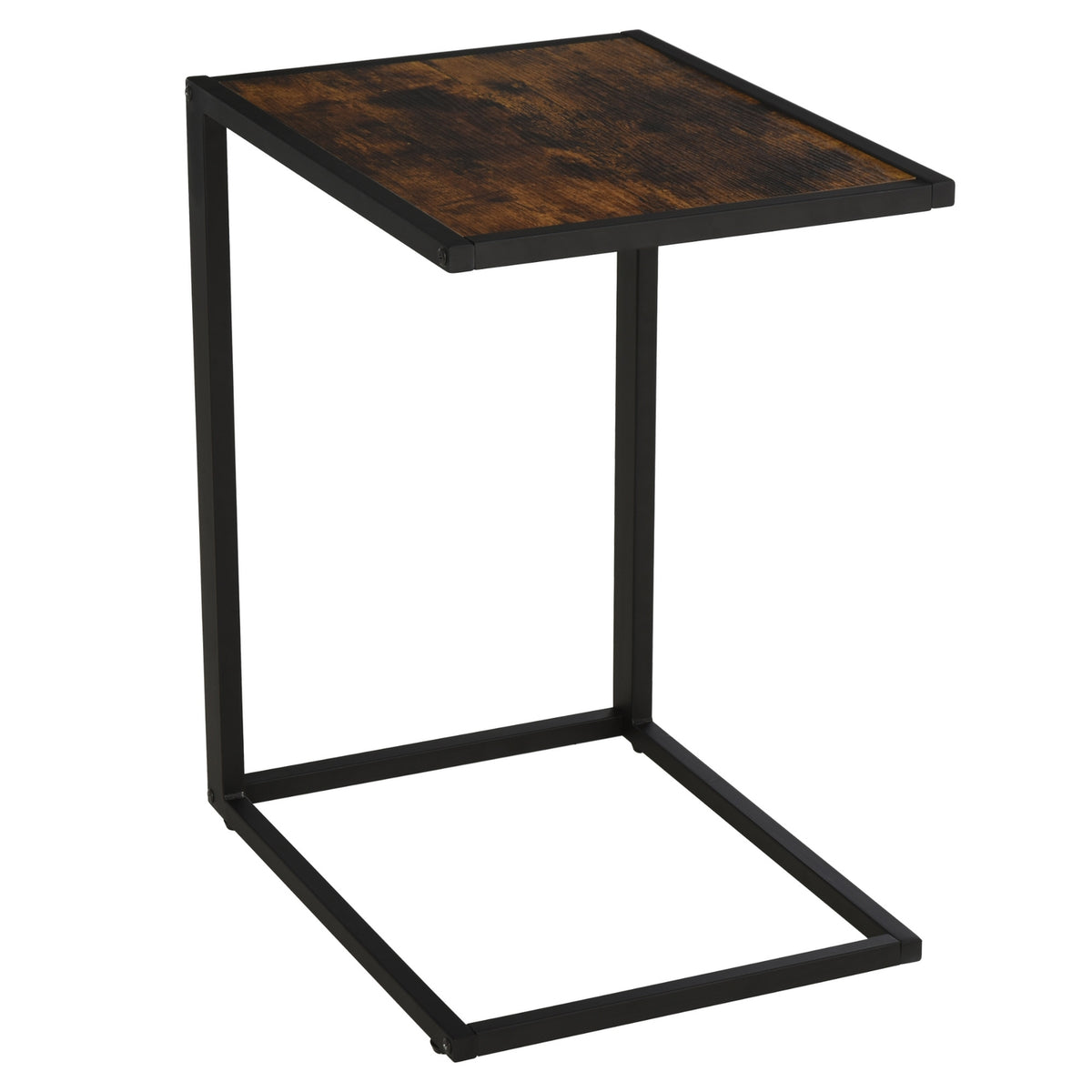 Side Table In C-Shape Coffee Table Coffee Table Standing Table Metal Mdf Rustic Brown 40.6 X 50.8 X 64.2 Cm