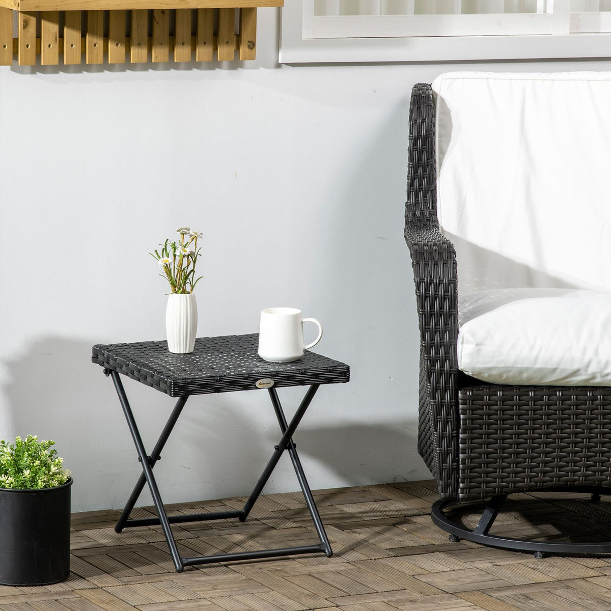 Side Table Made Of Polyrattan Folding Garden Table Coffee Table Balcony Table Metal Black 40 X 40 X 40 Cm