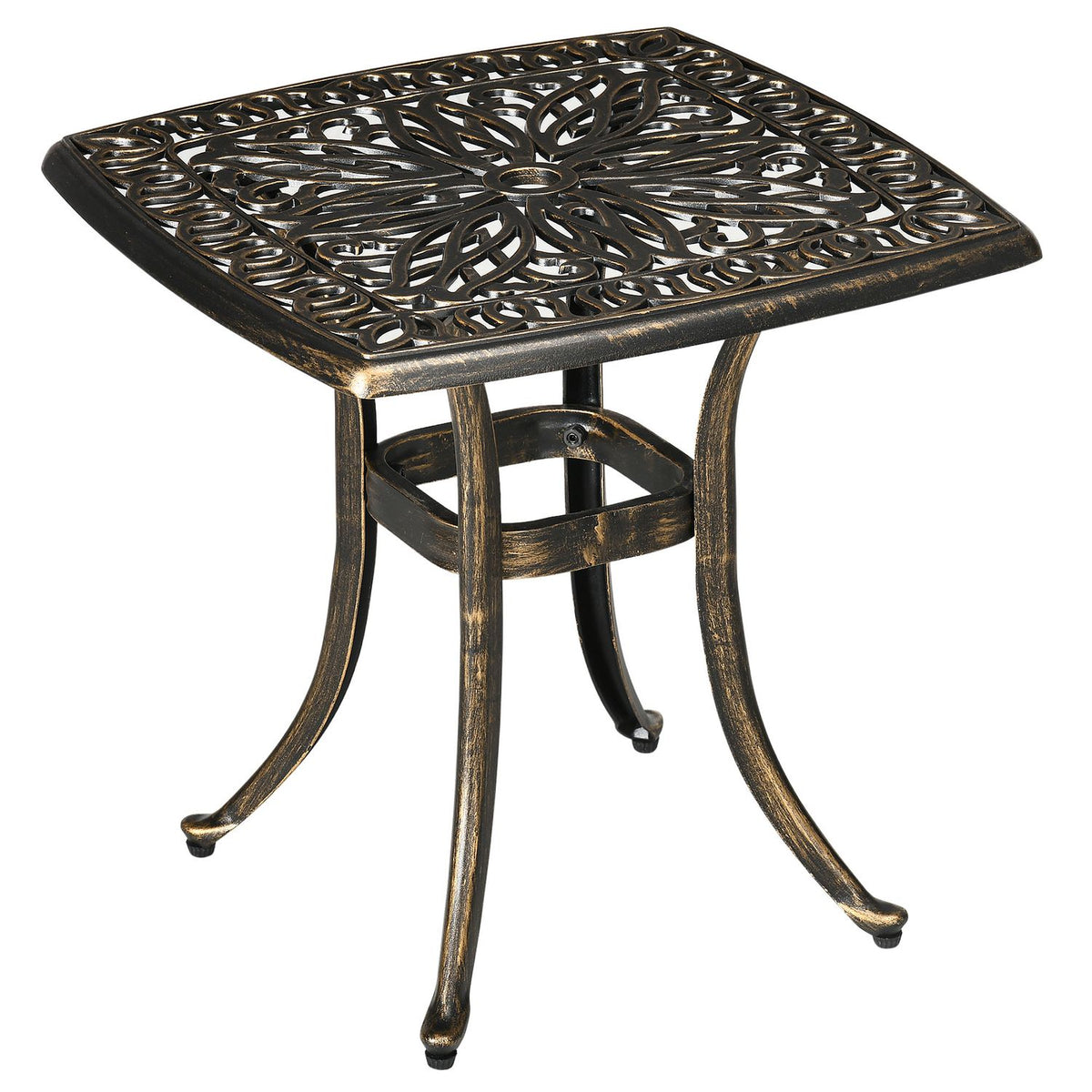 Side Table, Patio Table, Umbrella Hole, Aluminum Frame, Bronze, 54 X 54 X 52.5 Cm