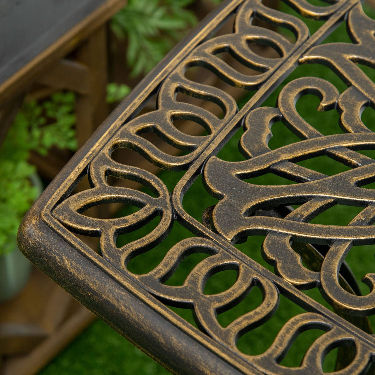 Side Table, Patio Table, Umbrella Hole, Aluminum Frame, Bronze, 54 X 54 X 52.5 Cm